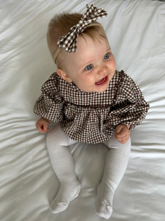 Brown Gingham Romper & Bow