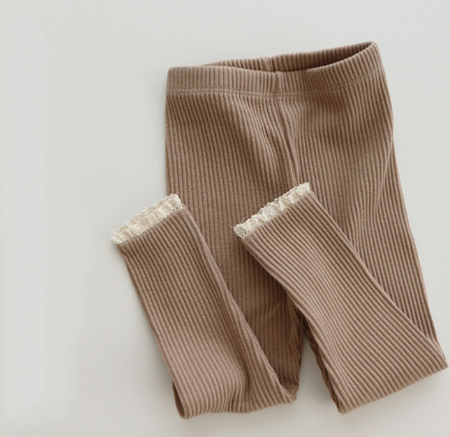 Brown Frill Hem Leggings