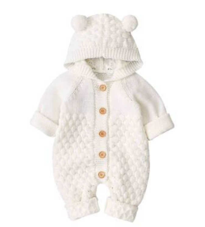 White Knitted Suit with Hood