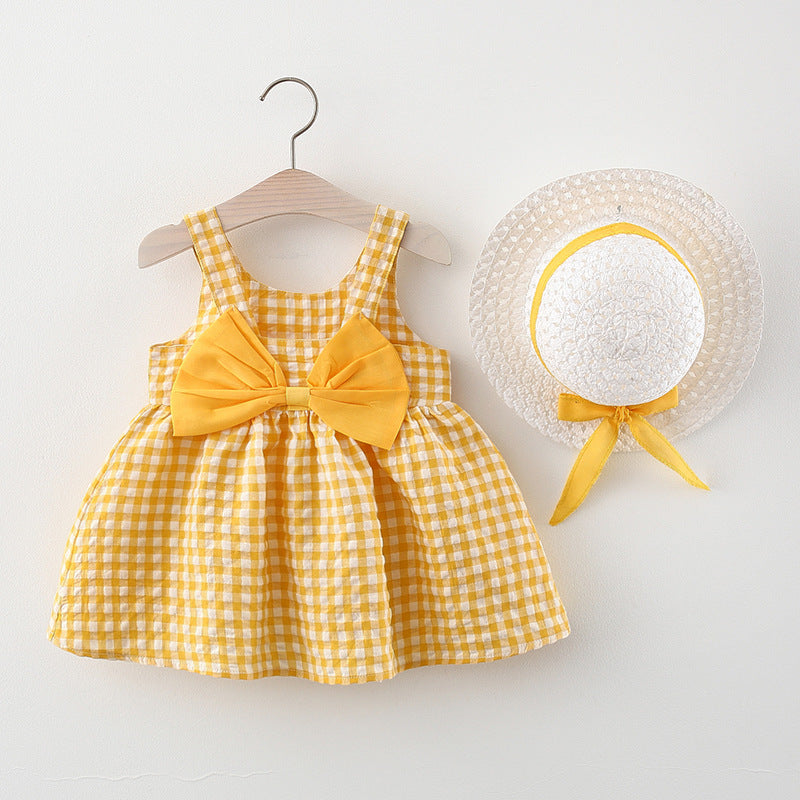 Yellow Gingham Bow Dress & Hat